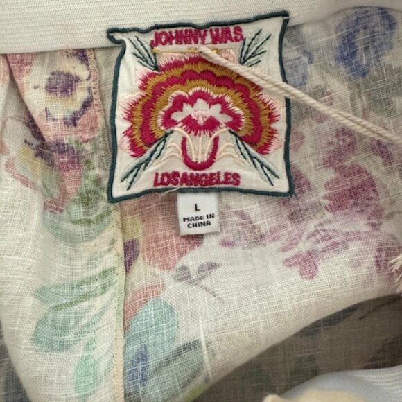 Johnny Was Seamed Linen Maxi Skirt Cream Multicolor Floral Print Evalon Size L - Picture 5 of 9